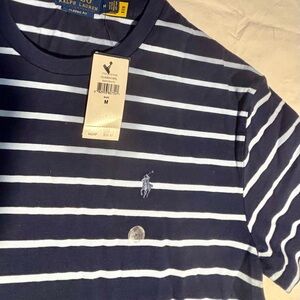 Ralph Lauren Navy & light blue Striped Tee NWT Medium Classic Fit